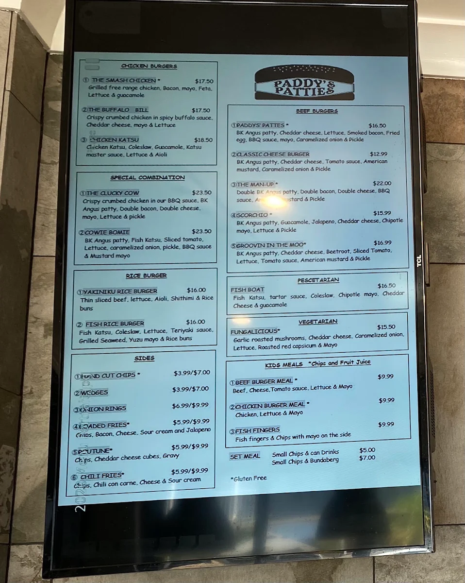 Menu, Paddy's Patties