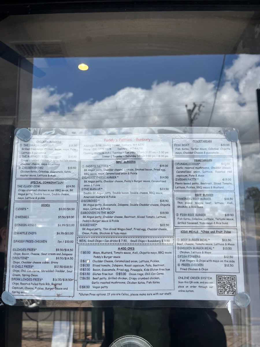 Menu, Paddy's Patties