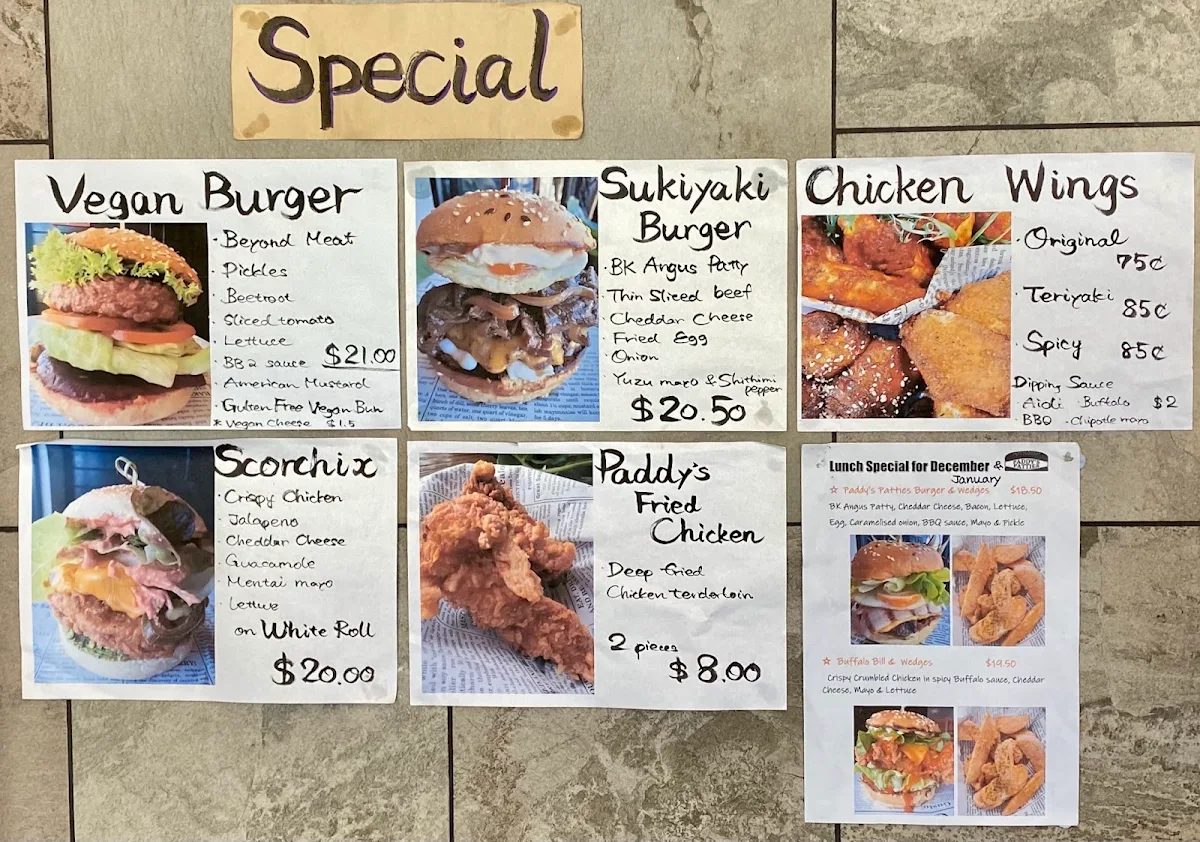 Menu, Paddy's Patties