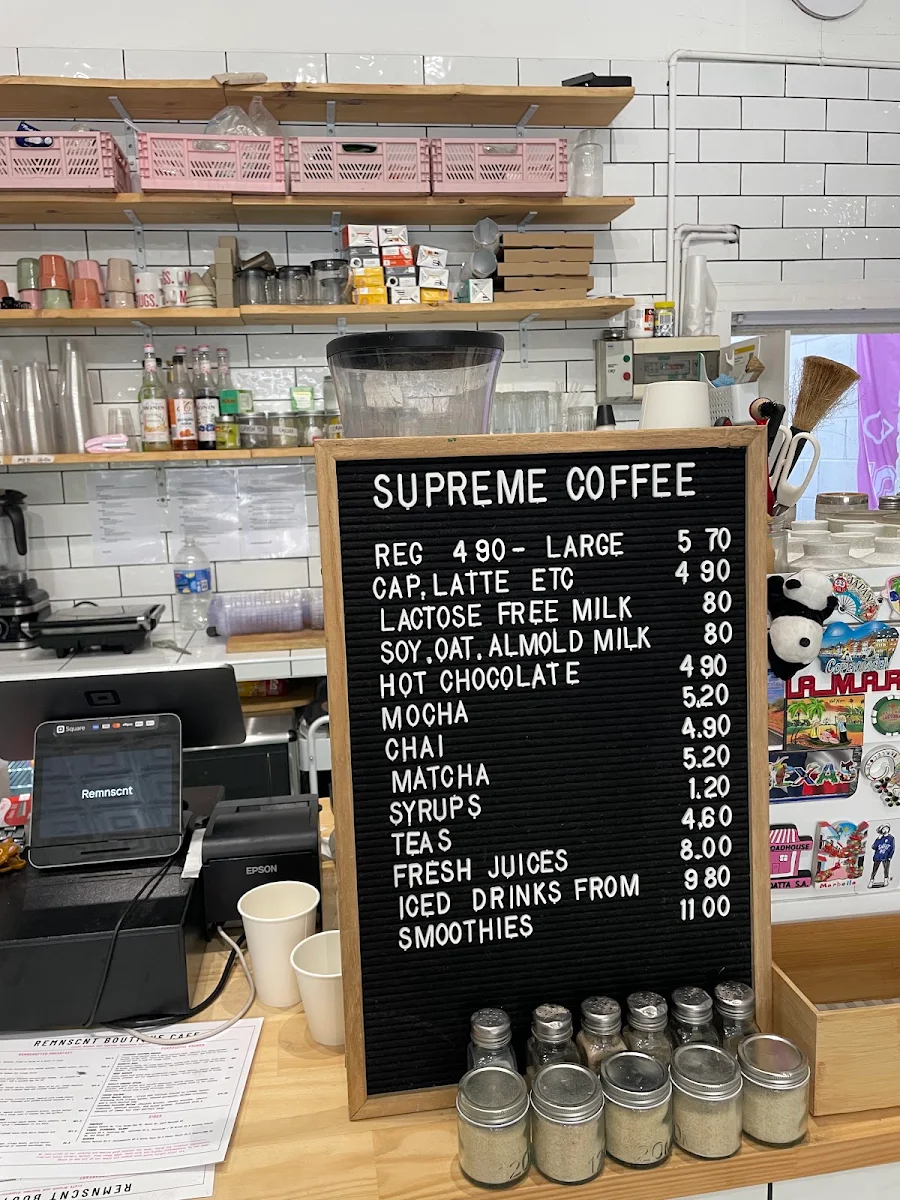 Menu, Remnscnt Cafe