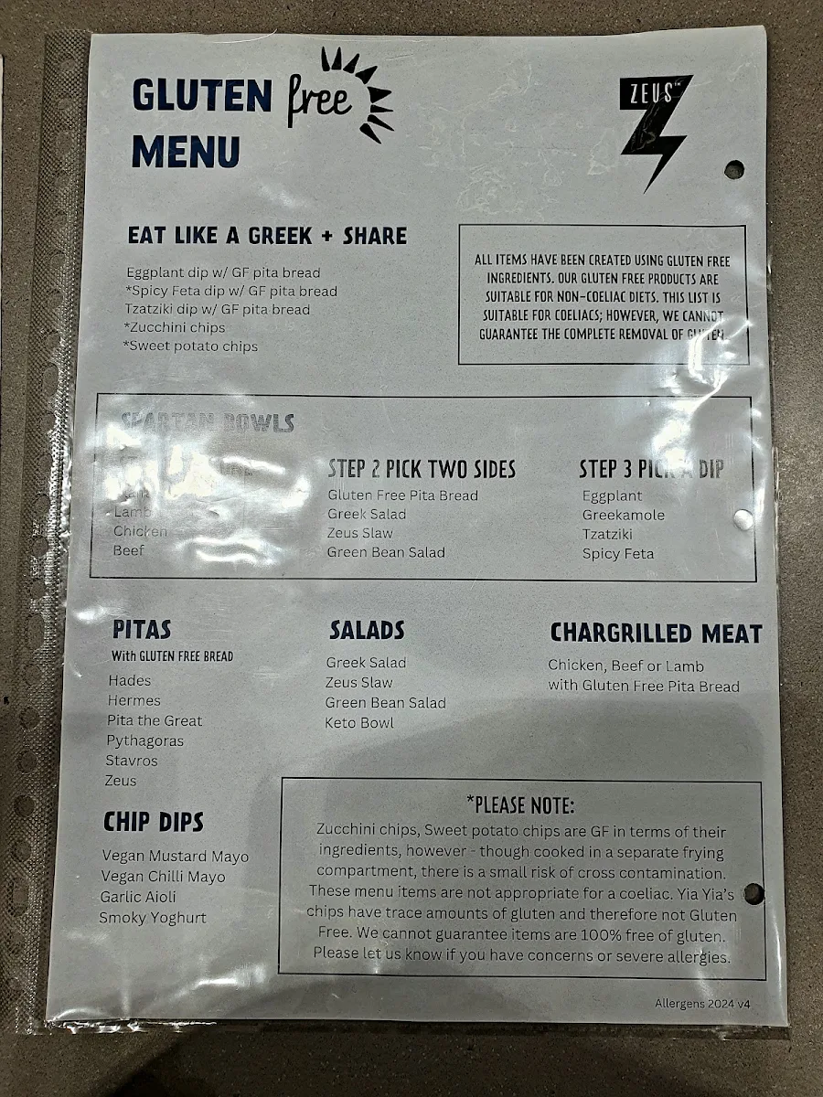 Menu, Zeus Street Greek QueensPlaza