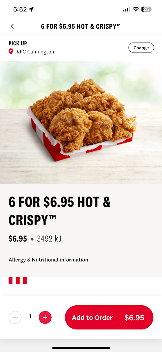 Menu, KFC Cannington