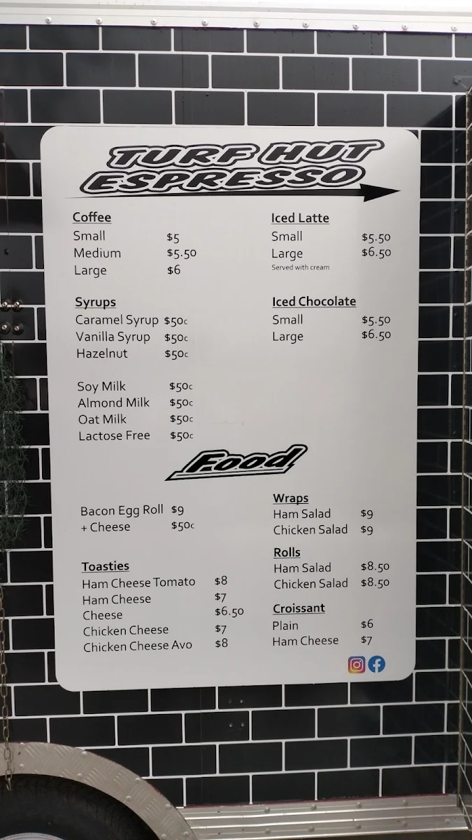 Menu, Turf Hut Espresso