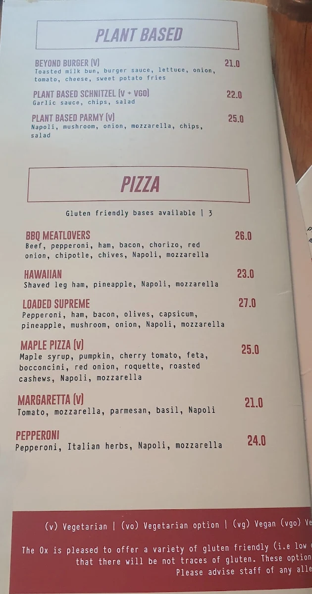 Menu, The Ox