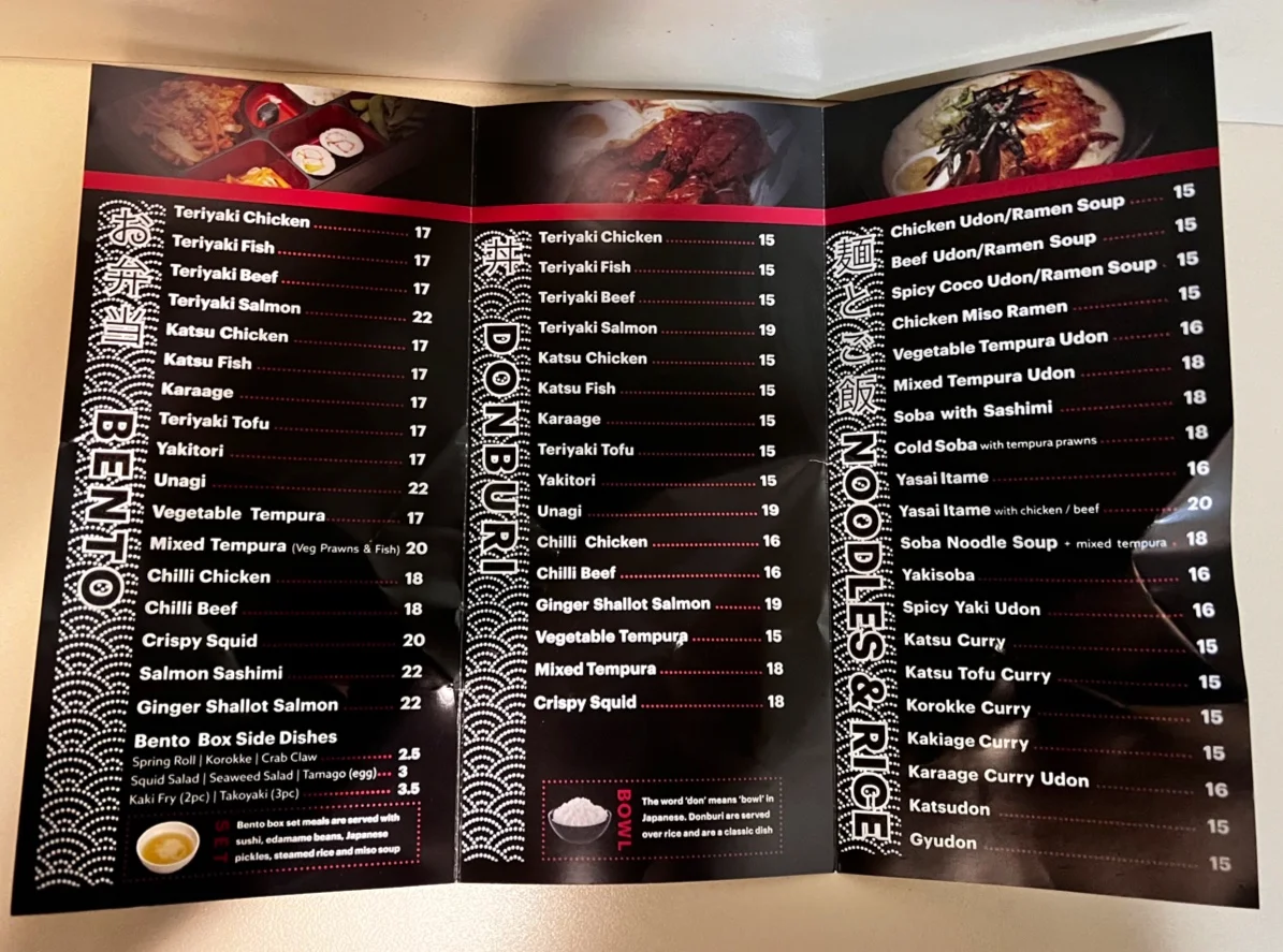 Menu, Katsu Japanese Midland