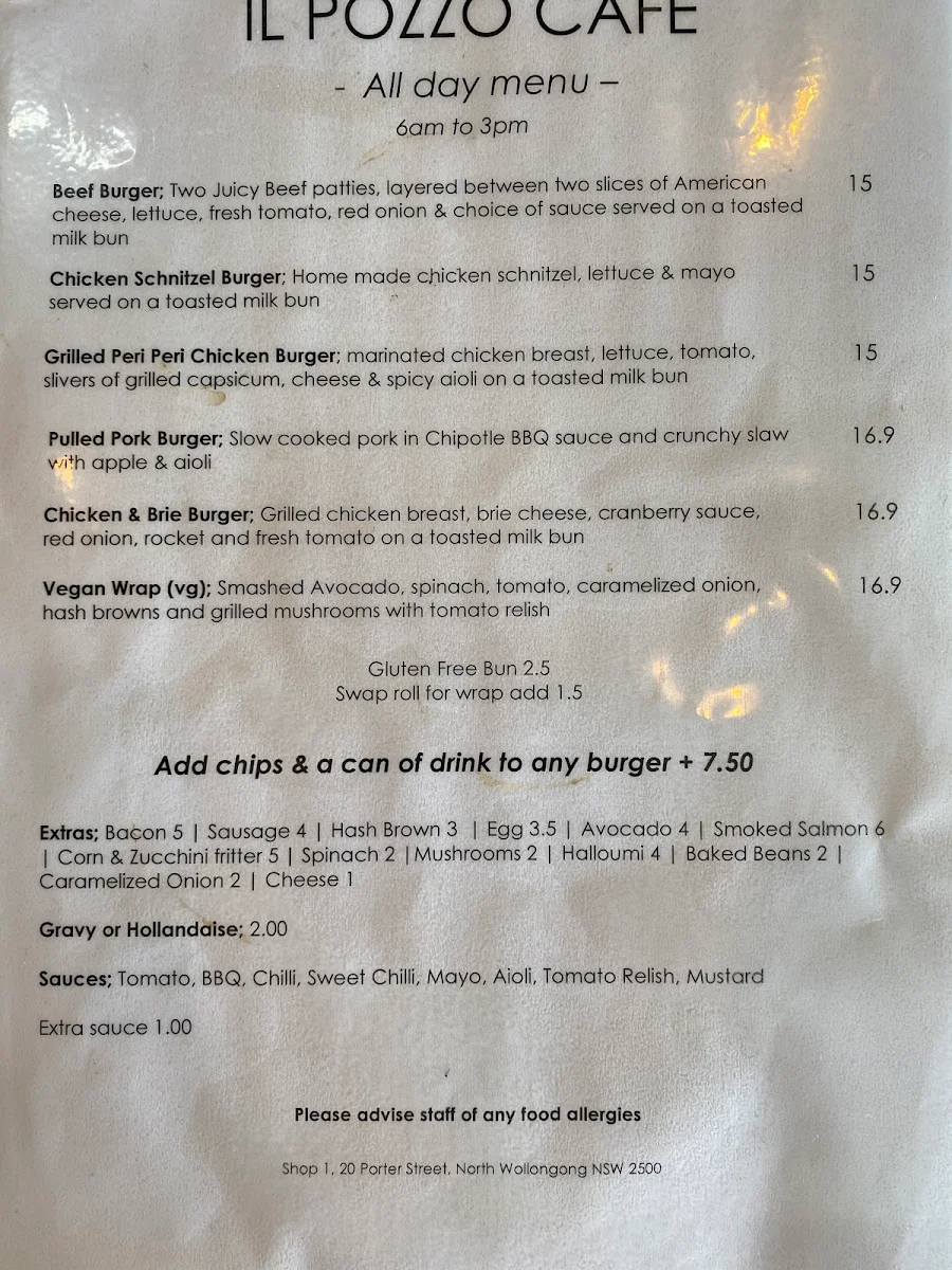 Menu, il Pozzo Cafe