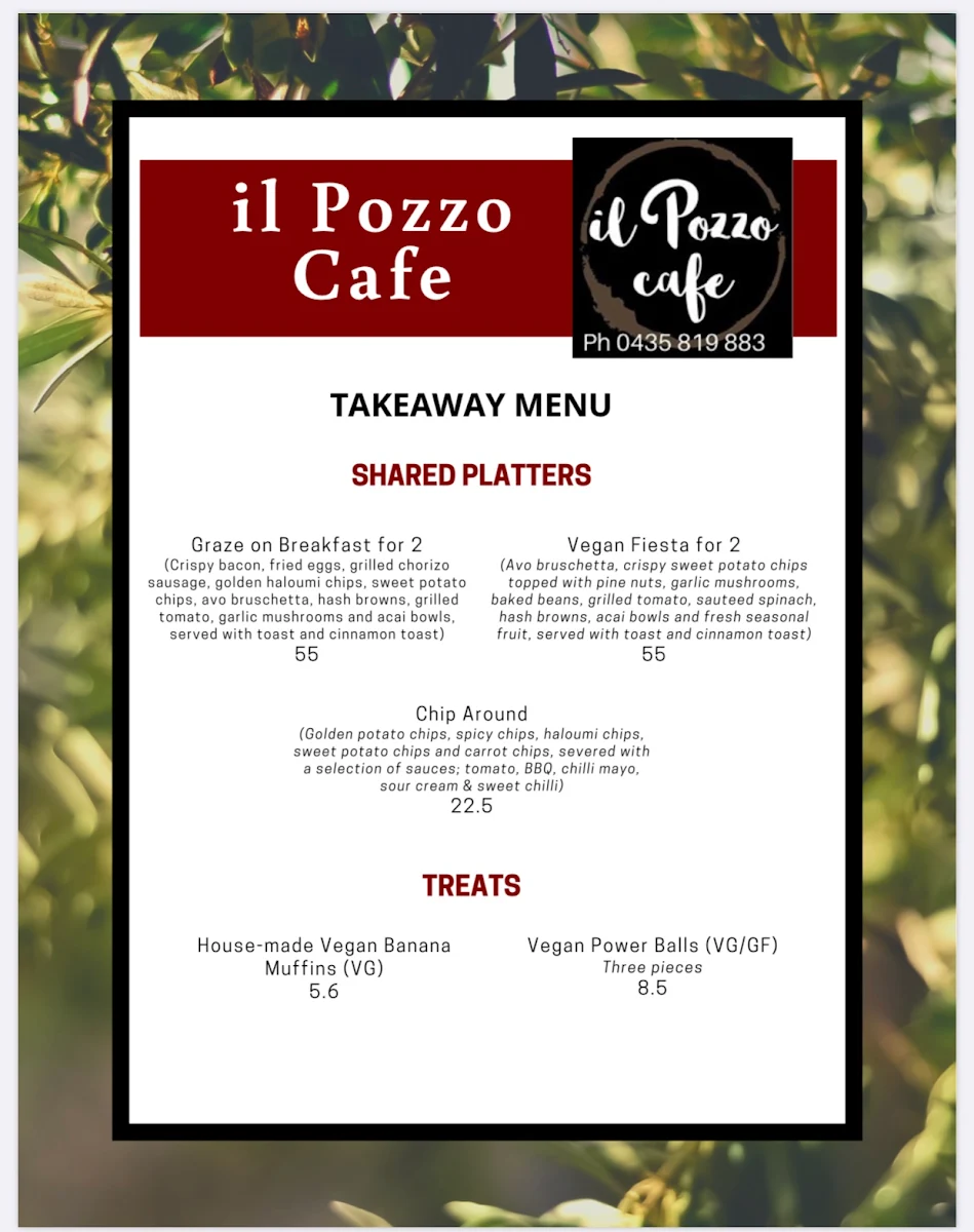 Menu, il Pozzo Cafe