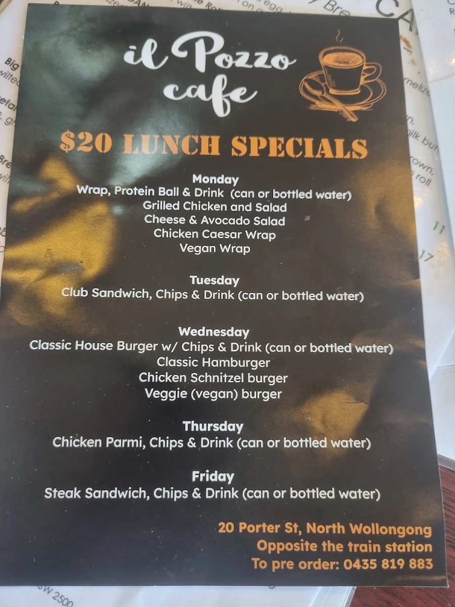 Menu, il Pozzo Cafe