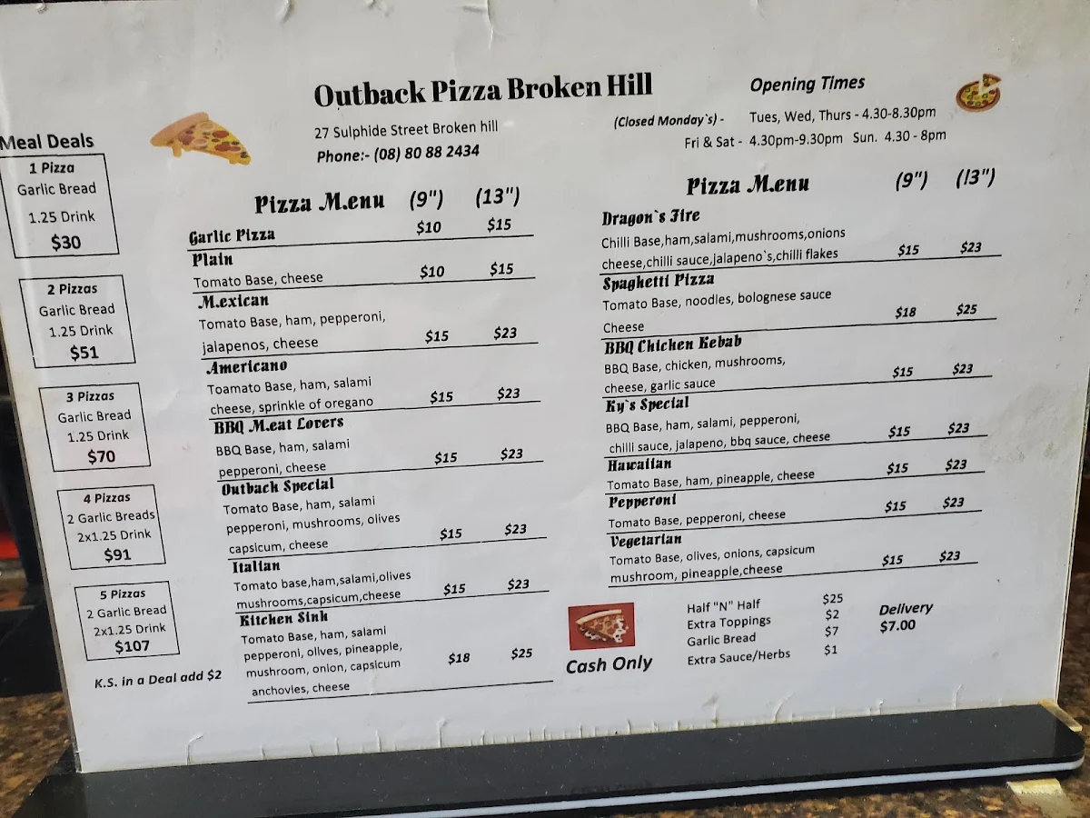 Menu, Outback Pizza