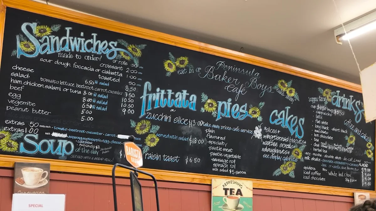 Menu, Peninsula Baker Boys Cafe