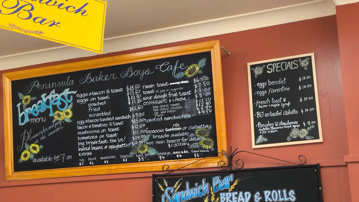 Menu, Peninsula Baker Boys Cafe