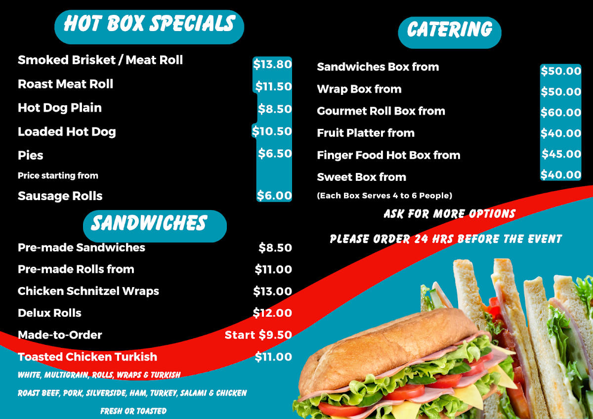 Menu, Swiftee's Snack Shack