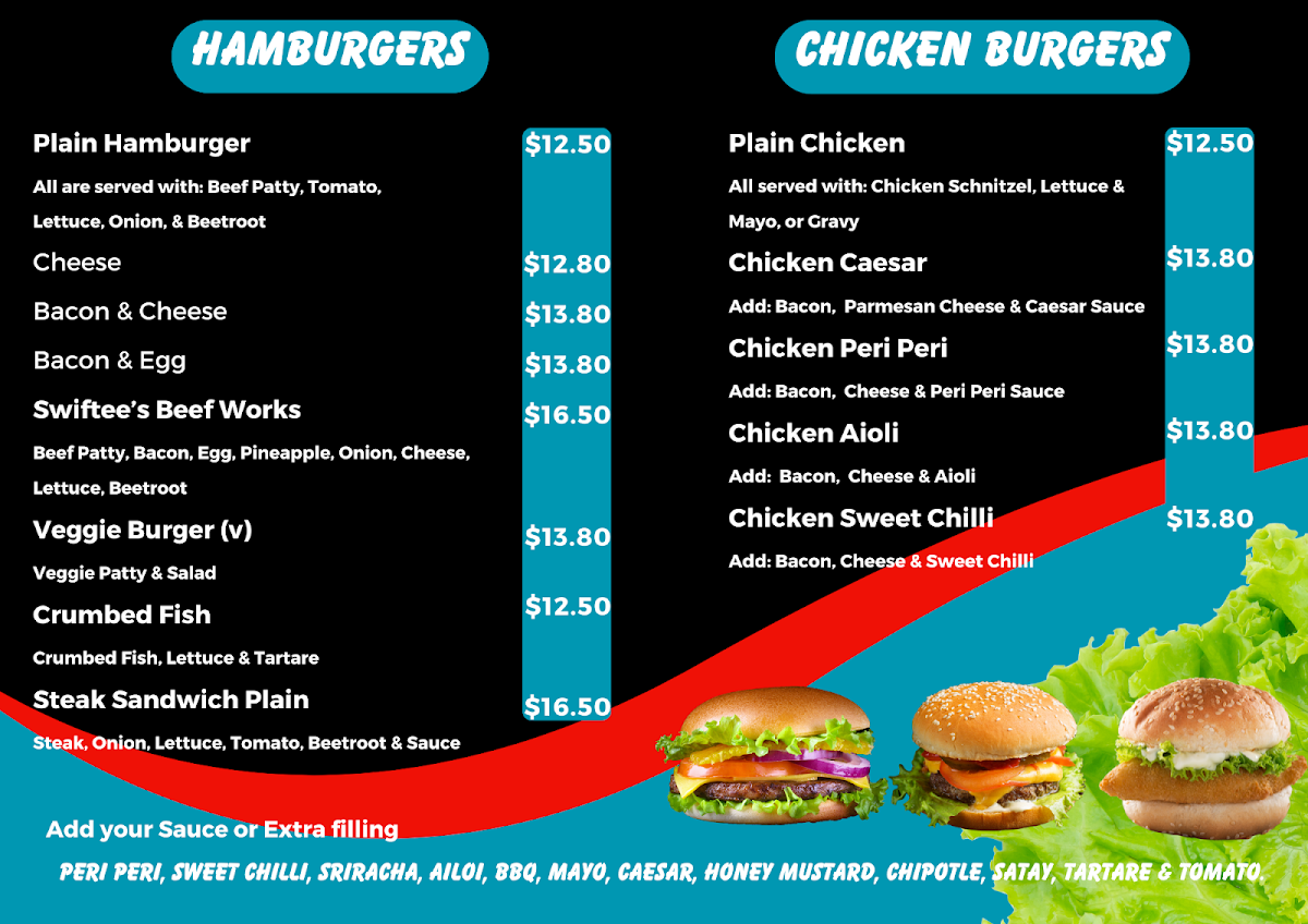 Menu, Swiftee's Snack Shack