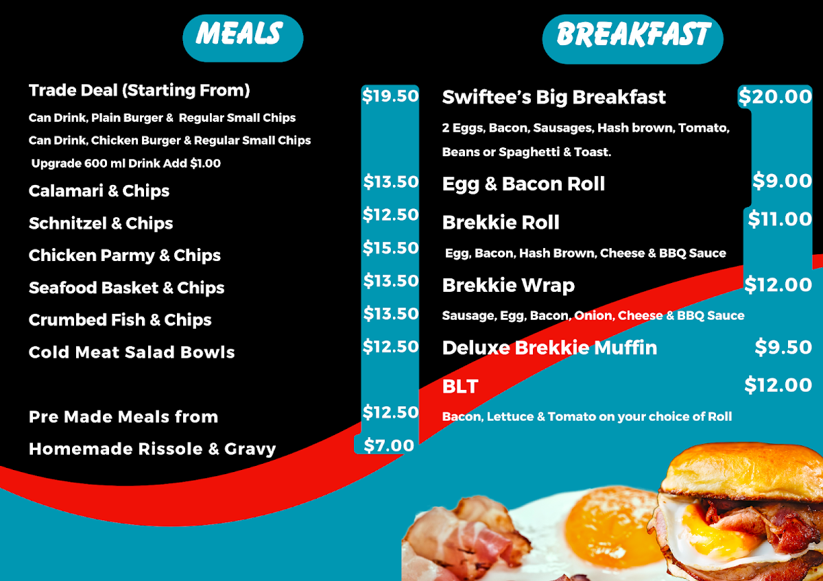 Menu, Swiftee's Snack Shack