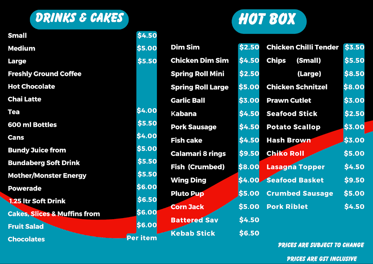 Menu, Swiftee's Snack Shack