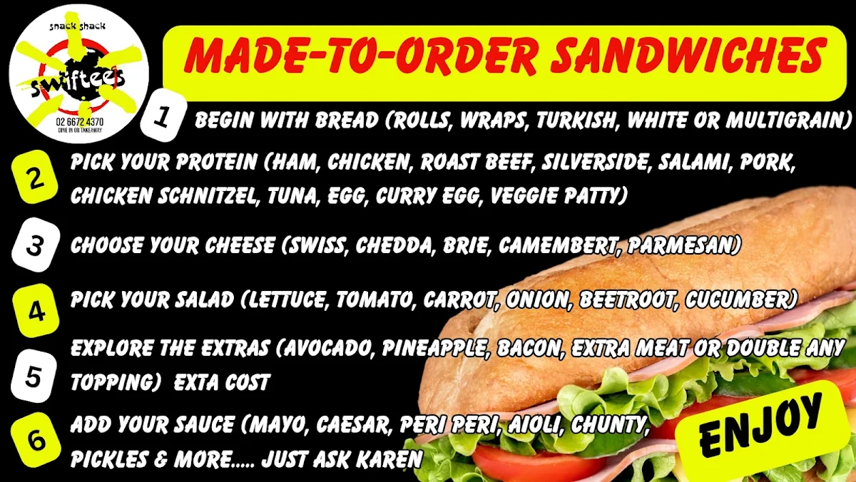 Menu, Swiftee's Snack Shack