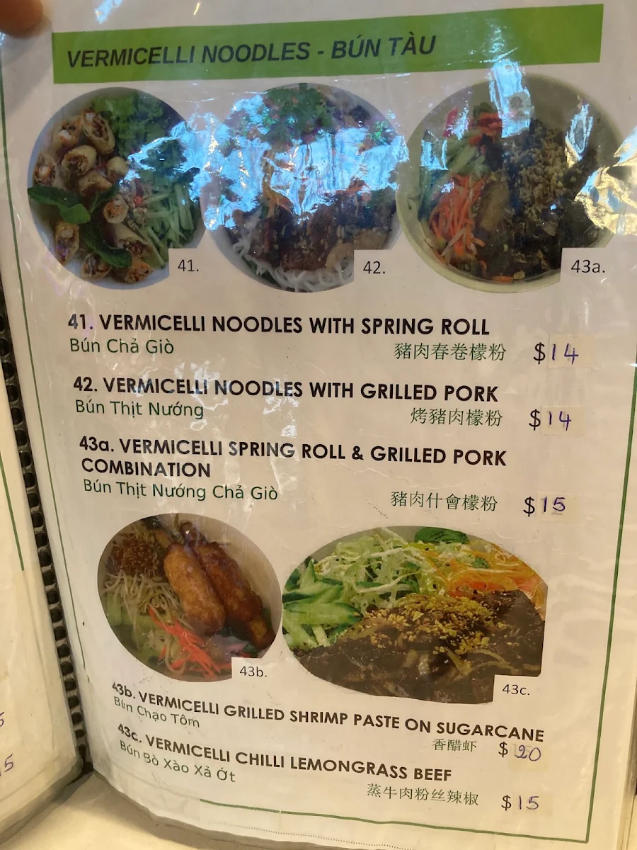 Menu, Pho Four Seasons Berala