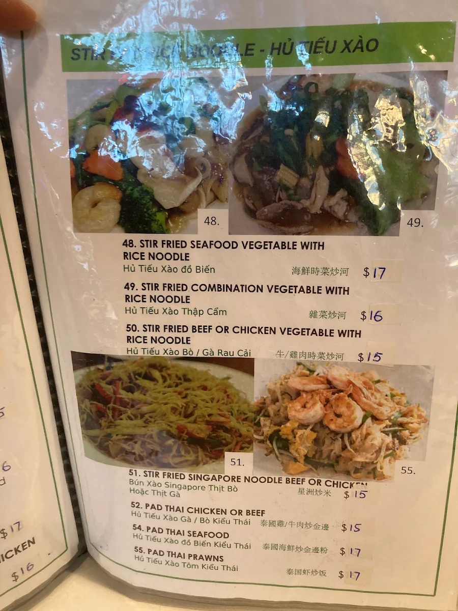 Menu, Pho Four Seasons Berala