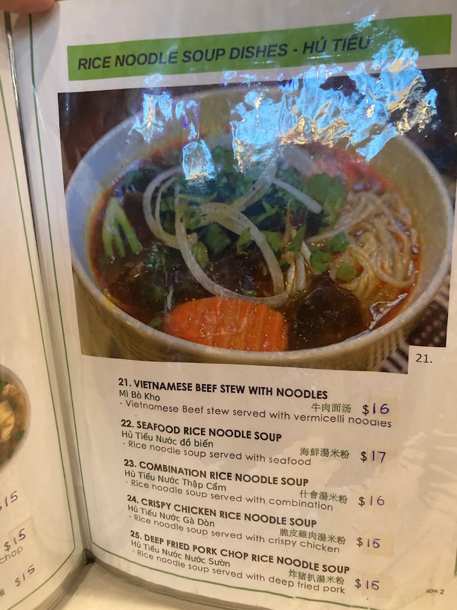 Menu, Pho Four Seasons Berala
