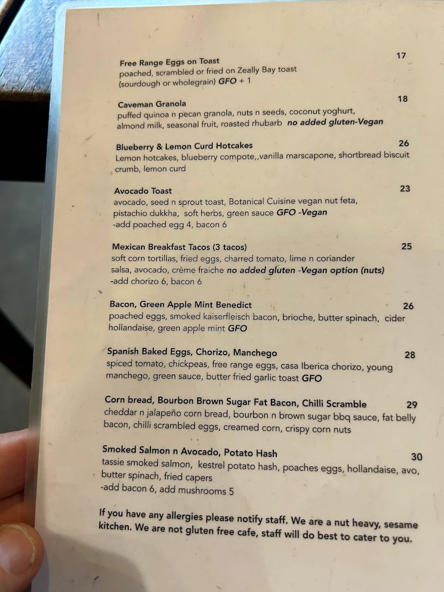 Menu, Stagger Lee's Fitzroy