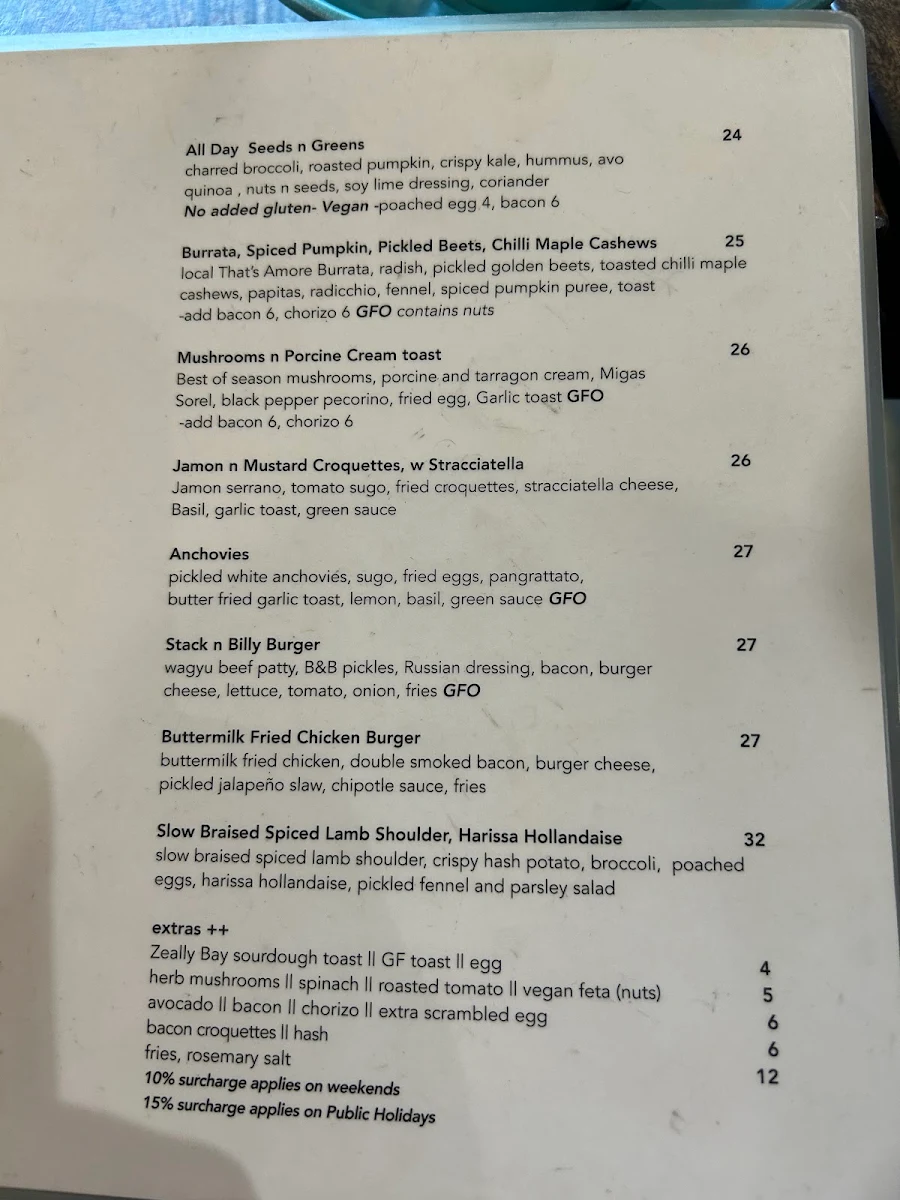 Menu, Stagger Lee's Fitzroy