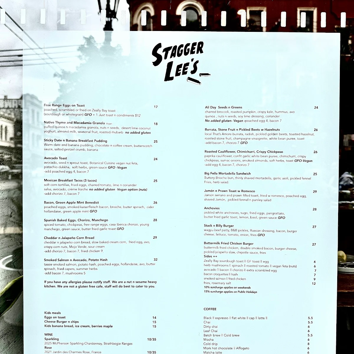 Menu, Stagger Lee's Fitzroy