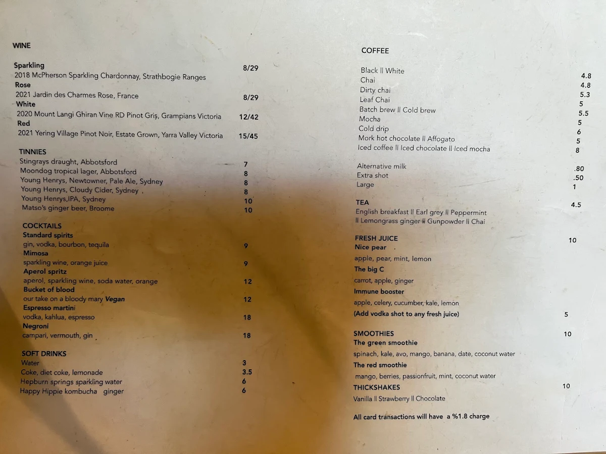 Menu, Stagger Lee's Fitzroy