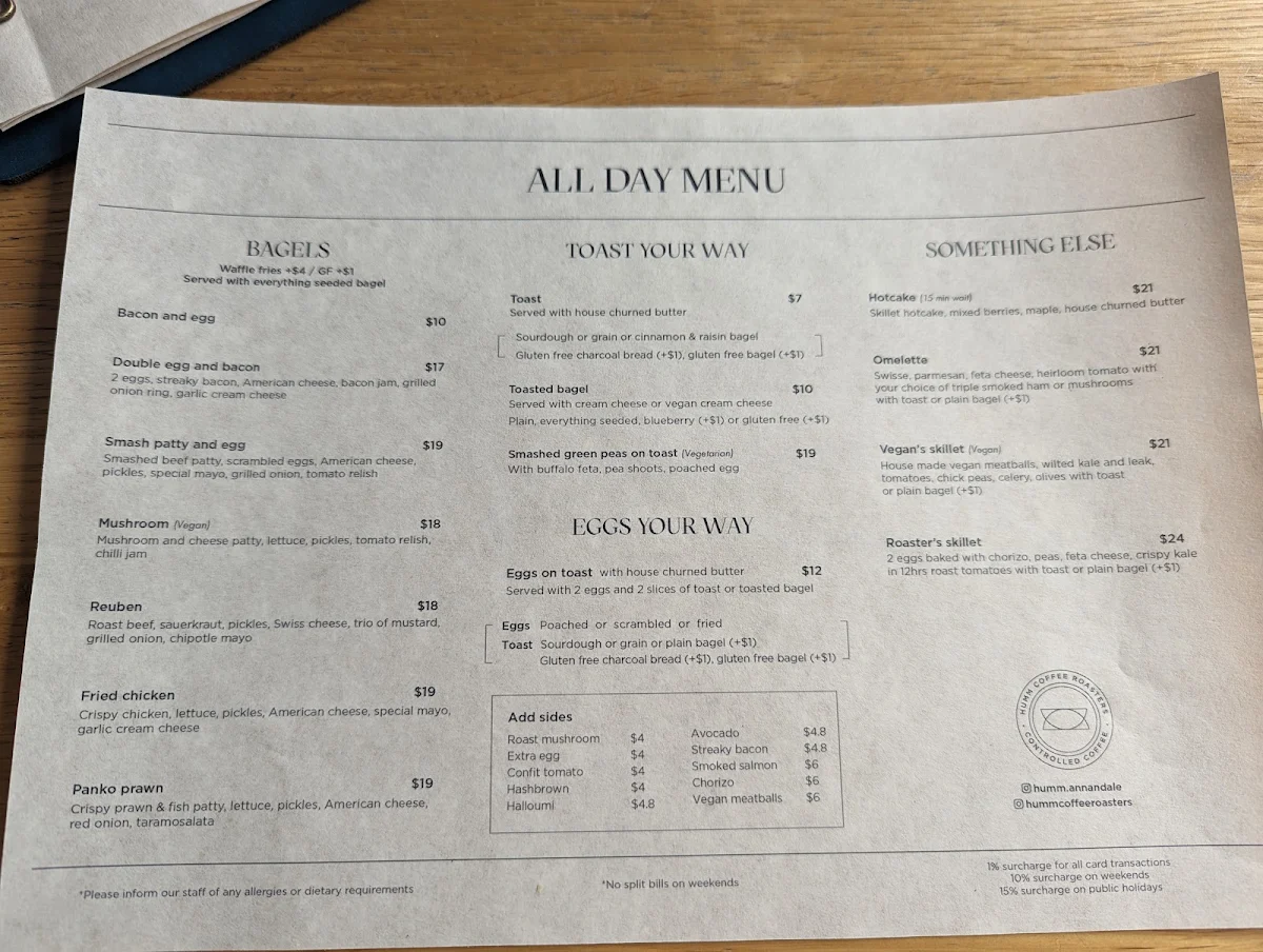 Menu, Cafe Booth Annandale