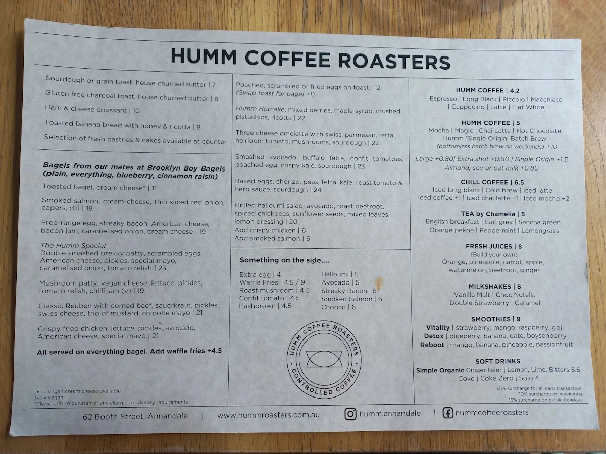 Menu, Cafe Booth Annandale
