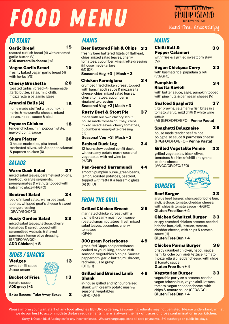 Menu, Rusty Water Brewery Restaurant & Bar