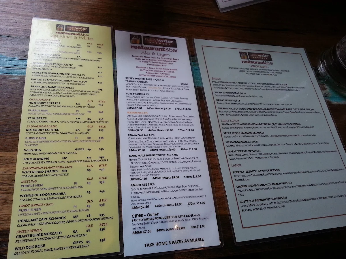 Menu, Rusty Water Brewery Restaurant & Bar