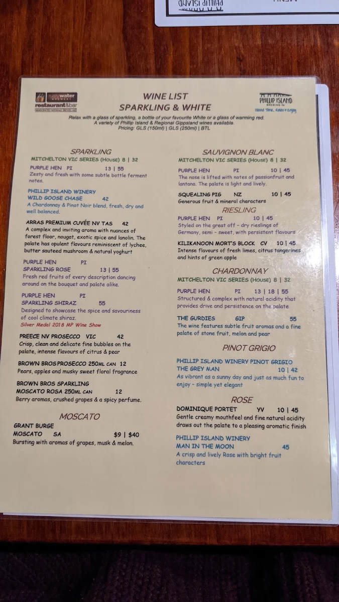 Menu, Rusty Water Brewery Restaurant & Bar