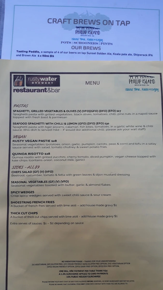 Menu, Rusty Water Brewery Restaurant & Bar