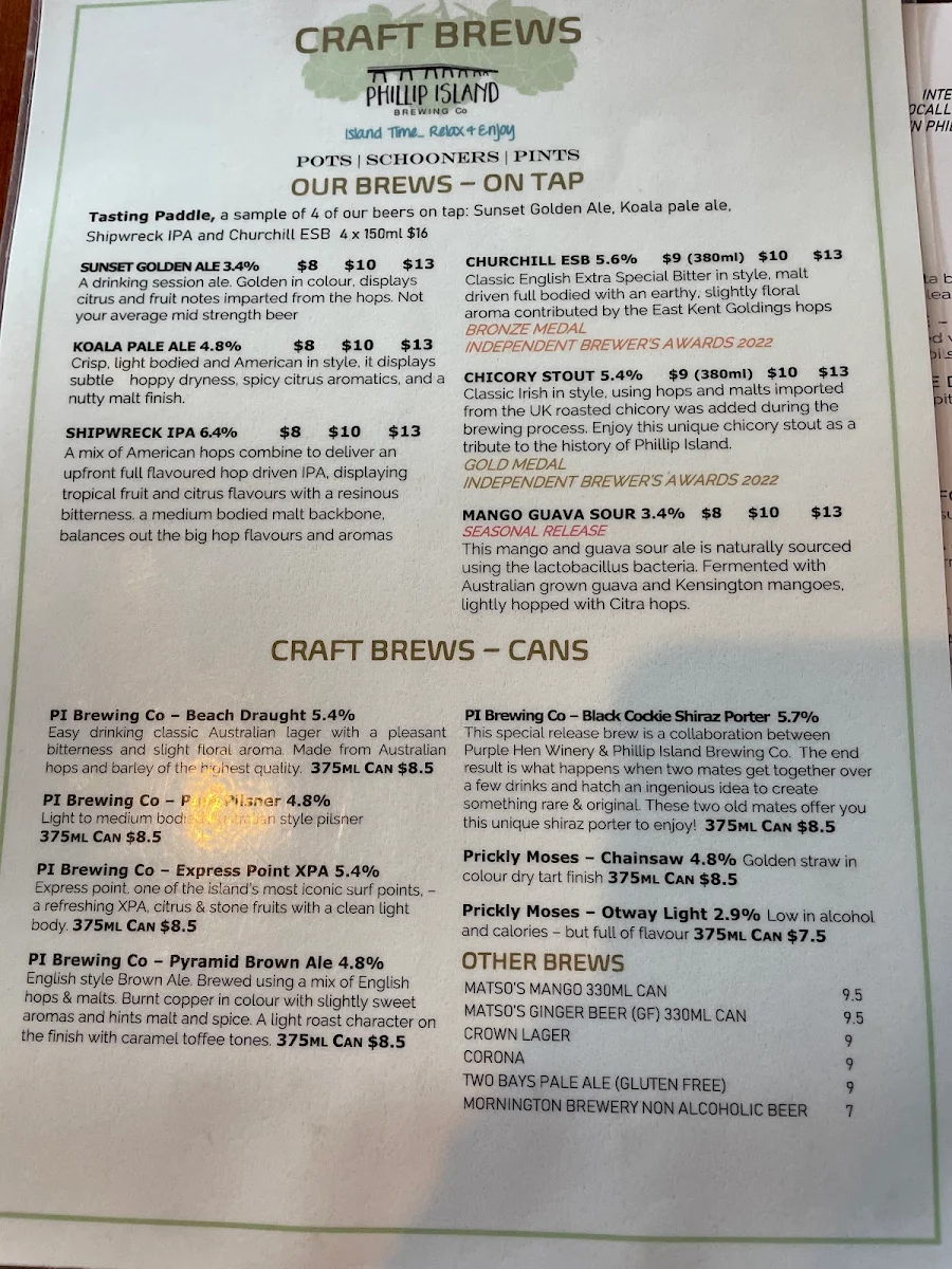 Menu, Rusty Water Brewery Restaurant & Bar