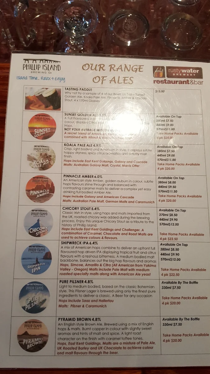 Menu, Rusty Water Brewery Restaurant & Bar