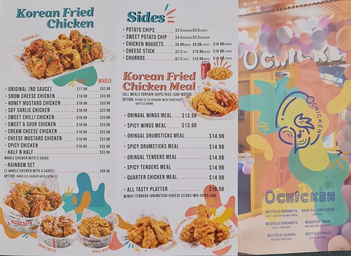 Menu, O Chicken Westfield Liverpool