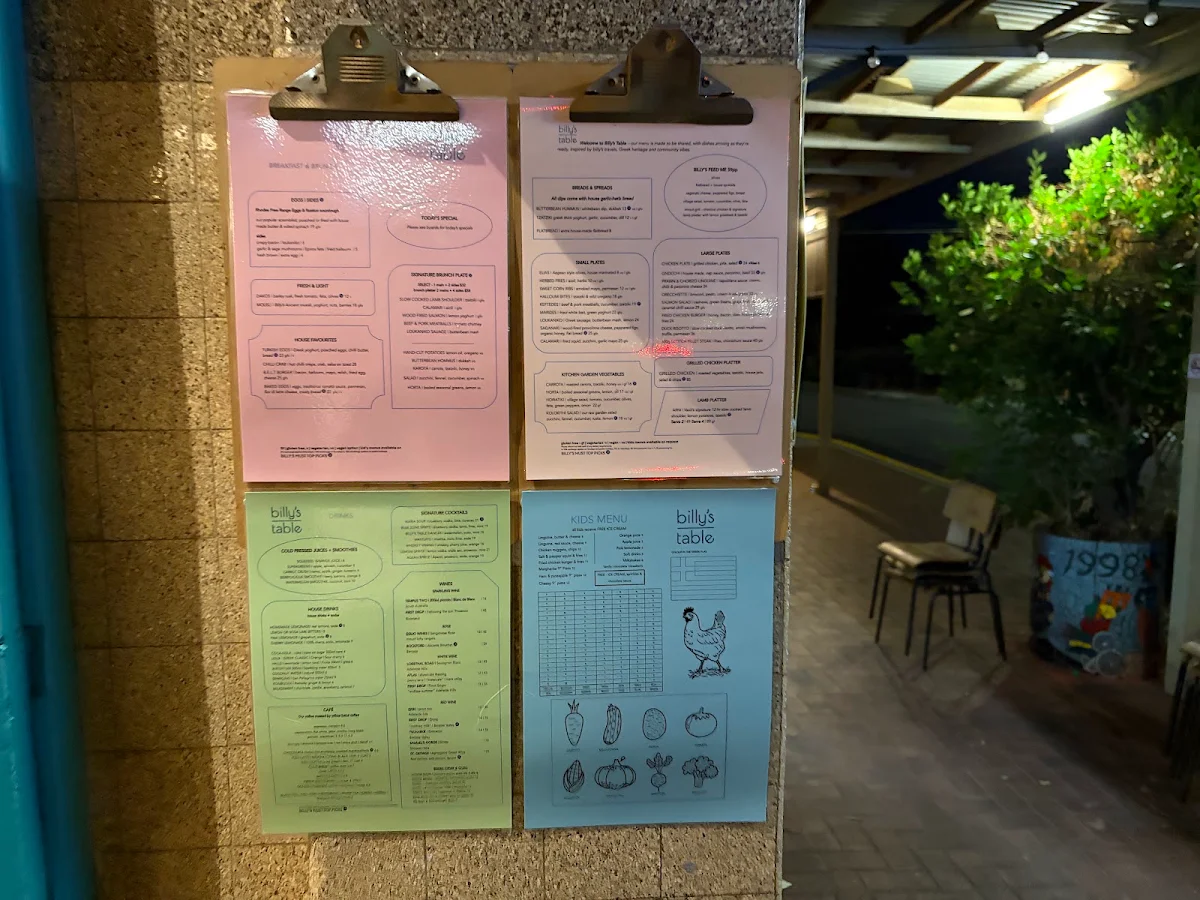 Menu, Billy's Pizza & Pasta Bar