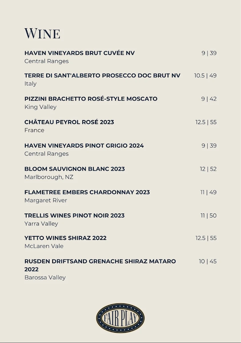 Menu, Fair Play Kitchen