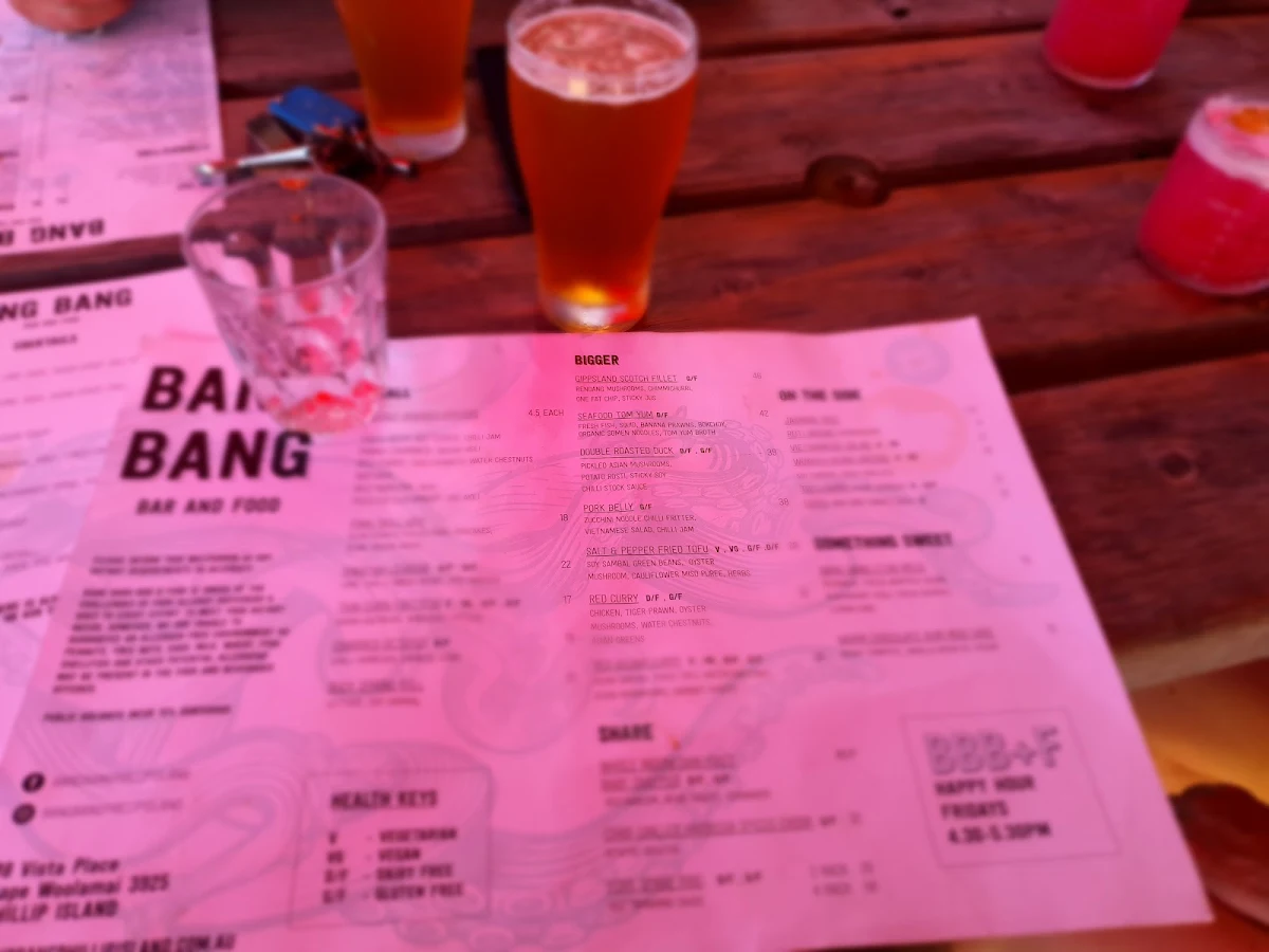 Menu, Bang Bang Bar & Food