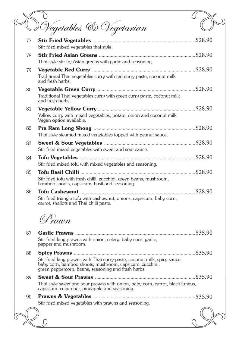 Menu, Chiangmai Thai Restaurant
