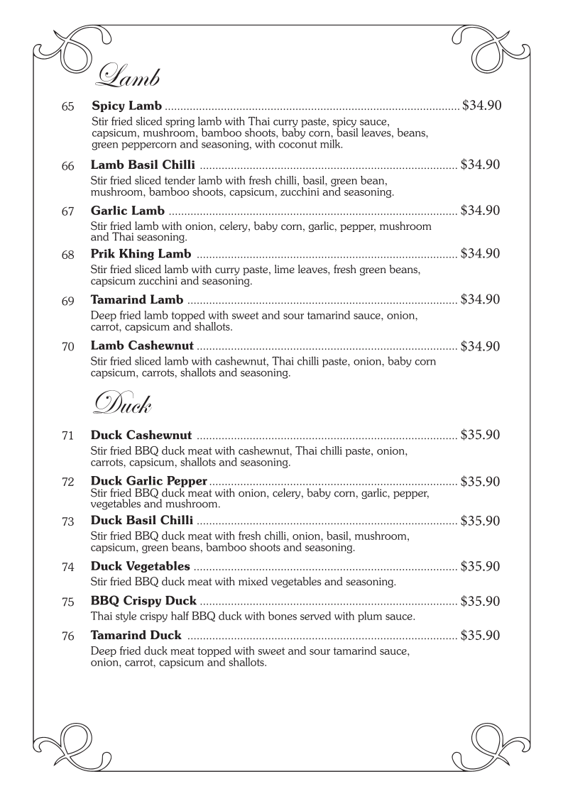 Menu, Chiangmai Thai Restaurant