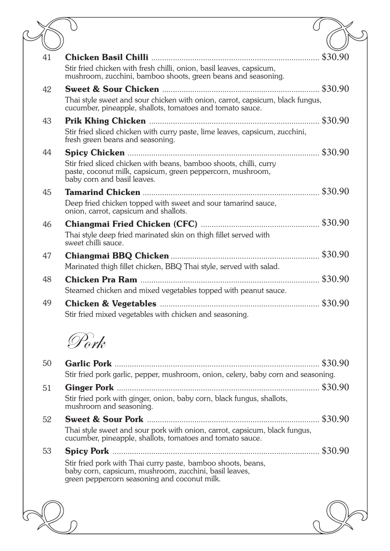 Menu, Chiangmai Thai Restaurant