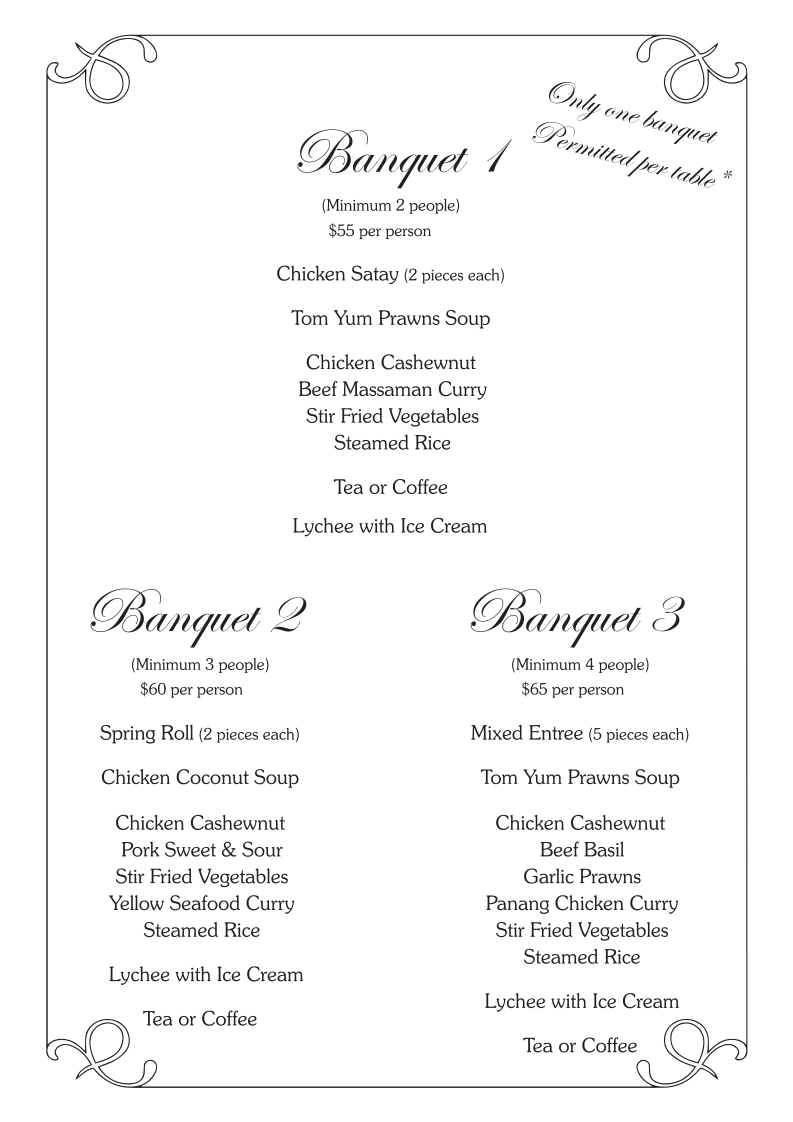 Menu, Chiangmai Thai Restaurant
