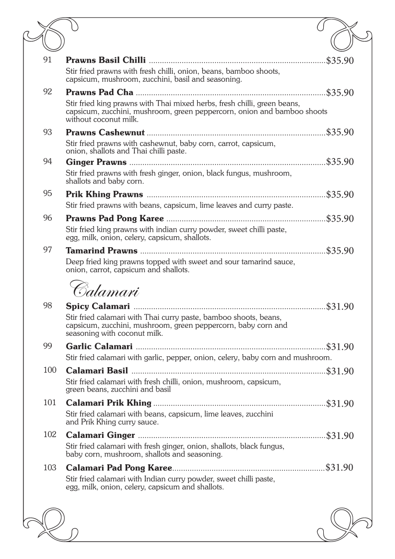Menu, Chiangmai Thai Restaurant