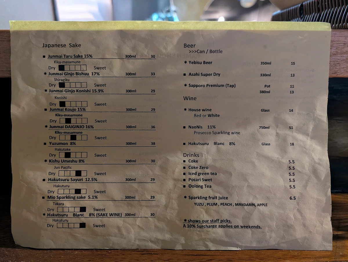 Menu, Ramen Shouyuya Sake Bar