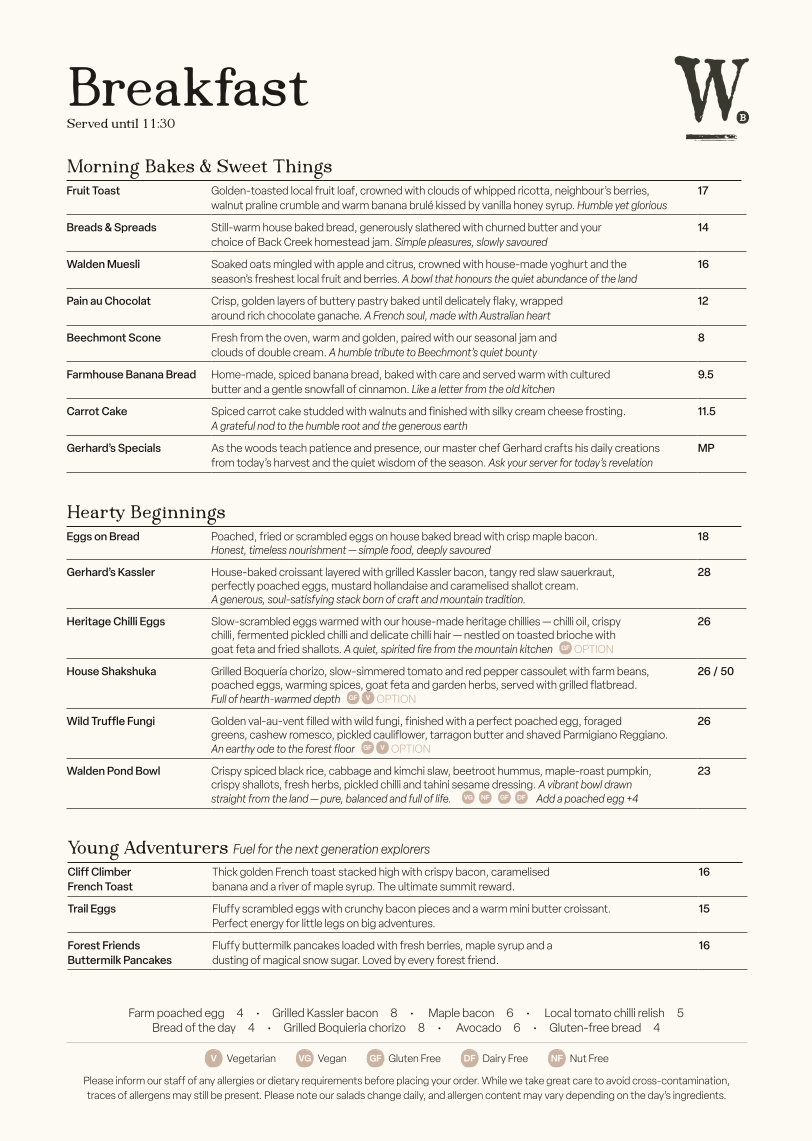 Menu, Walden