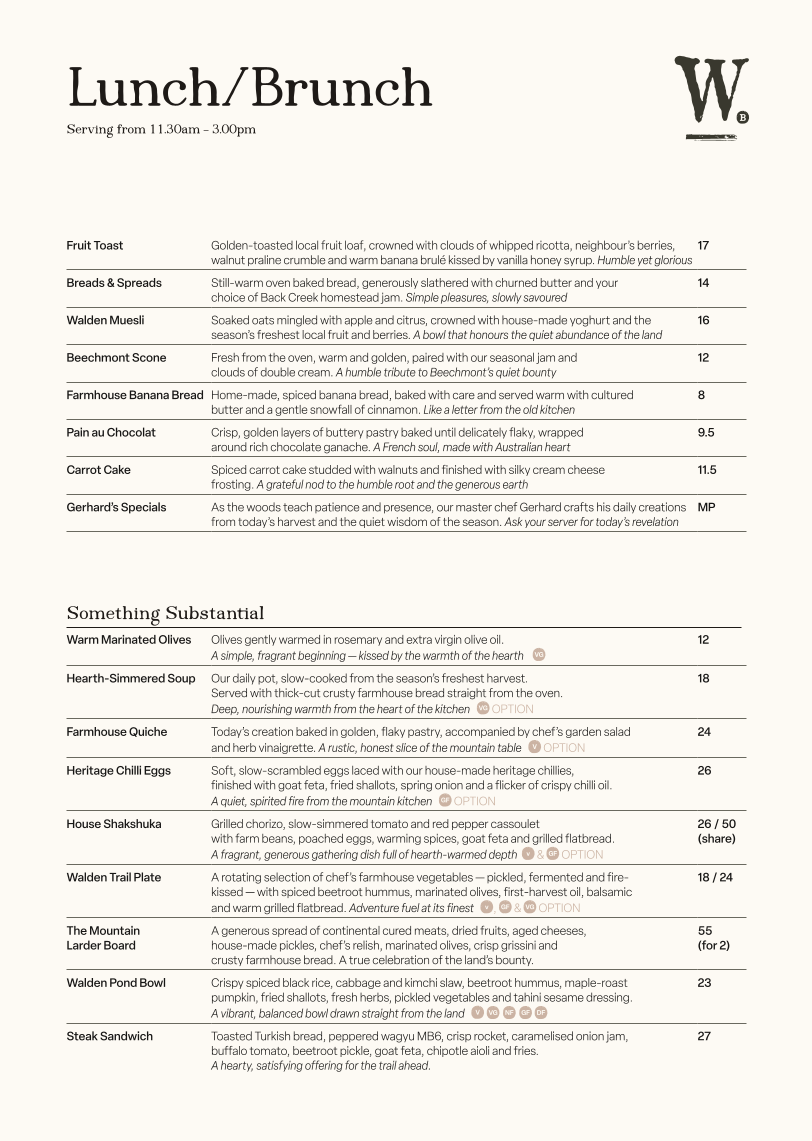 Menu, Walden
