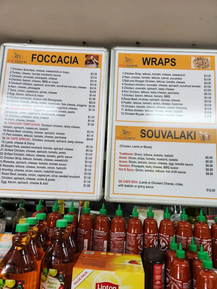 Menu, OK Cafe Restaurant