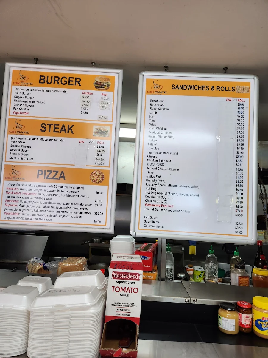 Menu, OK Cafe Restaurant