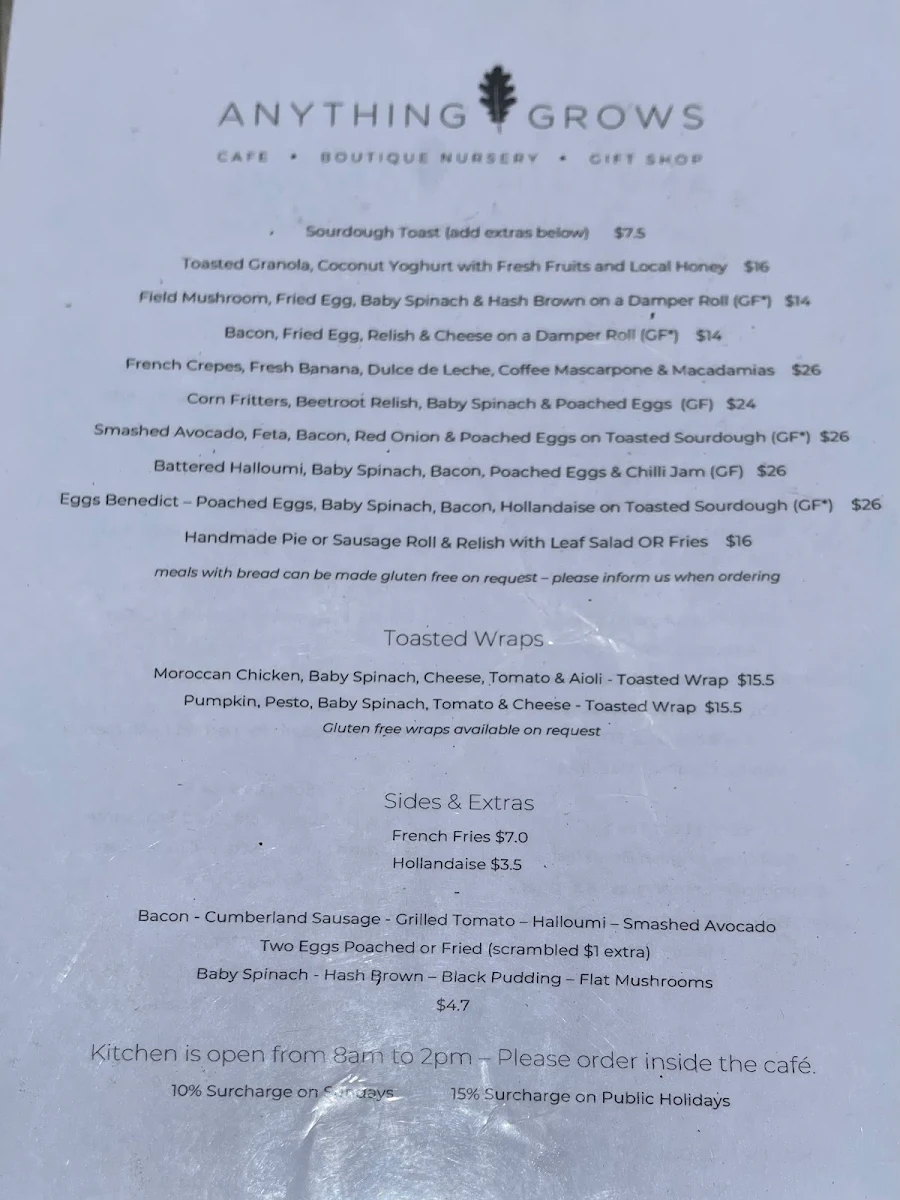 Menu, Anything Grows